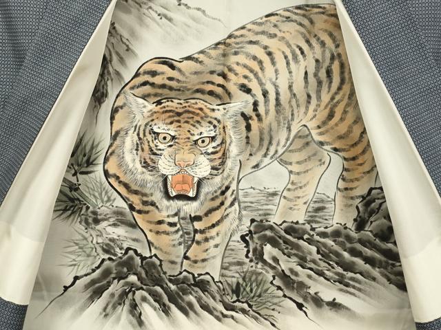 平和屋着物■極上　男性　本場大島紬　アンサンブル　長羽織　羽裏・虎　逸品　DZAB2745kh6