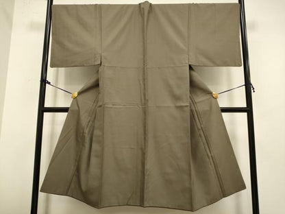 平和屋本店■極上　男性　お召　アンサンブル　長羽織・長襦袢(袷)セット　着物:棒茶色　羽織:江戸鼠色　逸品　DZAB2747kh6