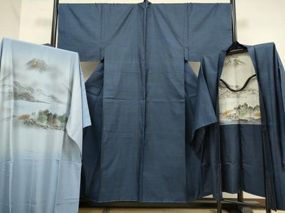 平和屋着物■極上　男性　本場大島紬　アンサンブル キングサイズ 長羽織・長襦袢(袷)セット　100亀甲　総詰め　逸品　未使用　DZAB2748kh6