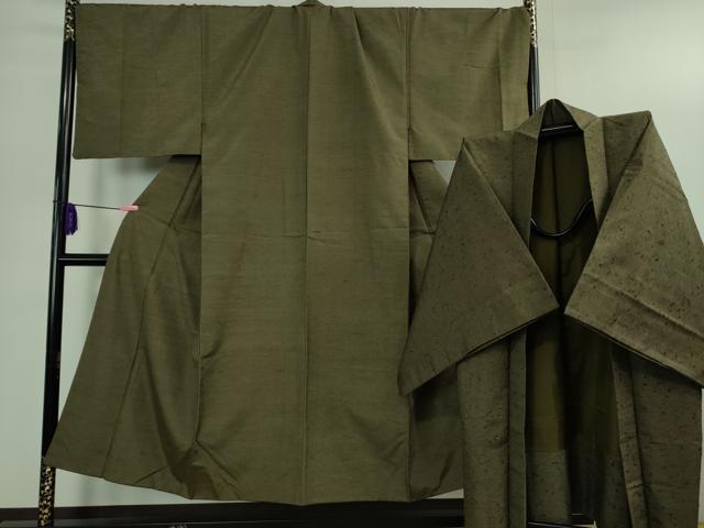 平和屋本店■極上　男性　紬　アンサンブル　キングサイズ　長羽織・髭紬　千歳茶色　逸品　DZAB2755kh6