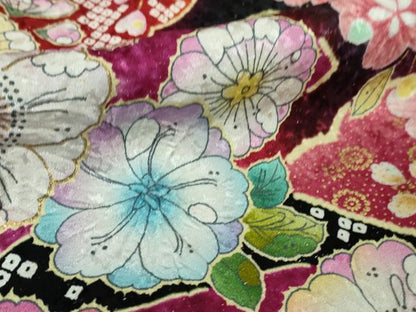 平和屋本店●極上　振袖・長襦袢(無双仕立て・半衿刺繍)セット　辻が花　暈し染め　黒地　金彩　銀通し地　逸品　DZAB2757kh6
