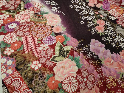 平和屋本店●極上　振袖・長襦袢(袷・半衿刺繍)セット 駒刺繍 舞蝶花毬文 暈し染め 金彩 銀通し地　関芳謹製　反端付き　逸品　DZAB2759kh6