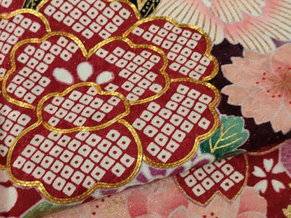 平和屋本店●極上　振袖・長襦袢(袷・半衿刺繍)セット 駒刺繍 舞蝶花毬文 暈し染め 金彩 銀通し地　関芳謹製　反端付き　逸品　DZAB2759kh6