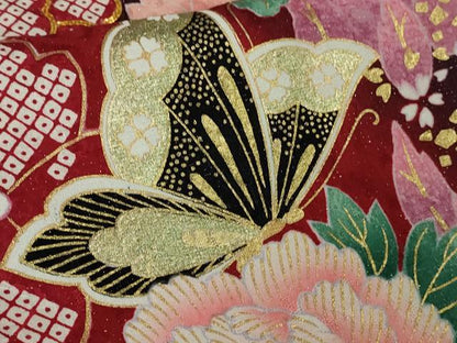 平和屋本店●極上　振袖・長襦袢(袷・半衿刺繍)セット 駒刺繍 舞蝶花毬文 暈し染め 金彩 銀通し地　関芳謹製　反端付き　逸品　DZAB2759kh6