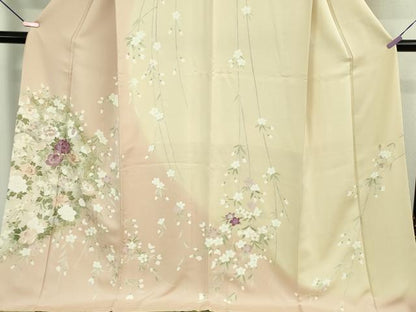 平和屋本店●極上　訪問着・長襦袢(無双仕立て)セット　刺繍　枝垂れ桜花文　暈し染め　金彩　ロング丈　逸品　DZAB2762kh6