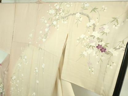 平和屋本店●極上　訪問着・長襦袢(無双仕立て)セット　刺繍　枝垂れ桜花文　暈し染め　金彩　ロング丈　逸品　DZAB2762kh6