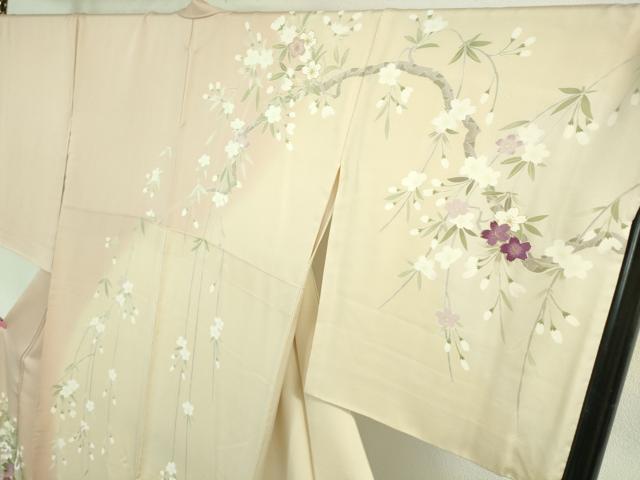 平和屋本店●極上　訪問着・長襦袢(無双仕立て)セット　刺繍　枝垂れ桜花文　暈し染め　金彩　ロング丈　逸品　DZAB2762kh6