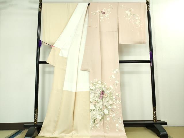 平和屋本店○極上 訪問着・長襦袢(無双仕立て)セット 刺繍 枝垂れ桜花文 暈