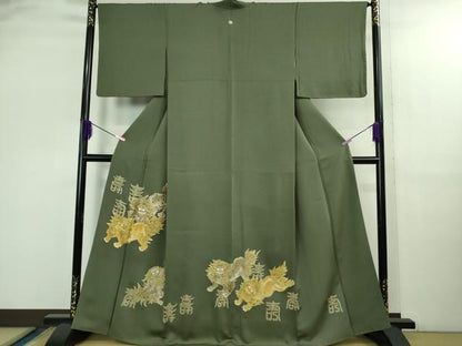平和屋本店●極上　色留袖　駒刺繍　唐獅子　仙斉茶色地　金彩　逸品　DZAB2763kh6