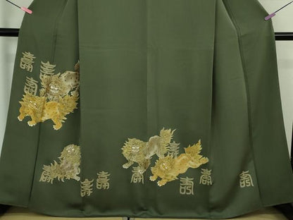 平和屋本店●極上　色留袖　駒刺繍　唐獅子　仙斉茶色地　金彩　逸品　DZAB2763kh6
