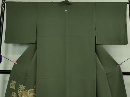 平和屋本店●極上　色留袖　駒刺繍　唐獅子　仙斉茶色地　金彩　逸品　DZAB2763kh6
