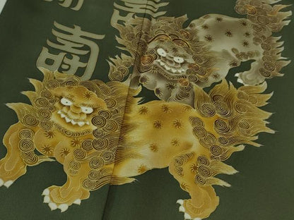 平和屋本店●極上　色留袖　駒刺繍　唐獅子　仙斉茶色地　金彩　逸品　DZAB2763kh6