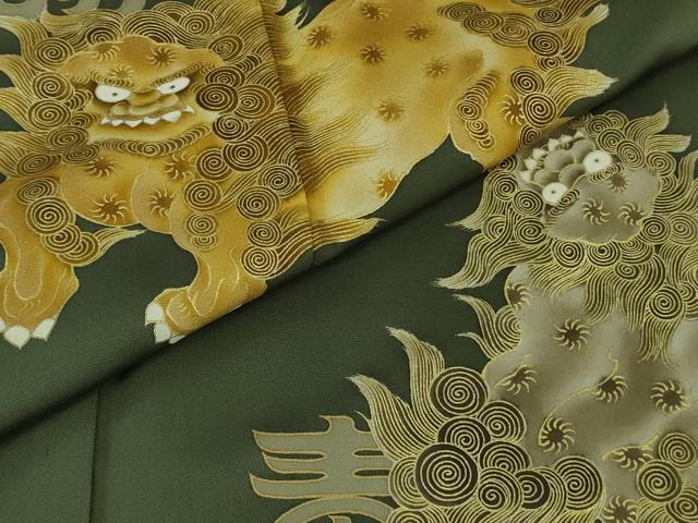 平和屋本店●極上　色留袖　駒刺繍　唐獅子　仙斉茶色地　金彩　逸品　DZAB2763kh6