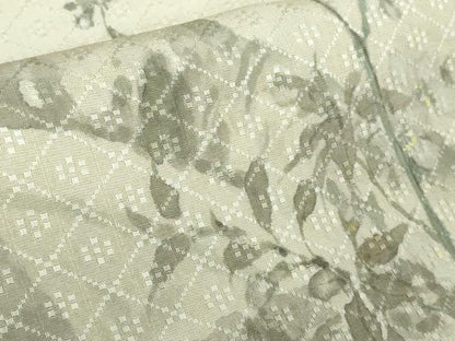 平和屋本店●極上　手描友禅女流作家　一色生子　訪問着・袋帯セット　紬地　花織　枝桜　灰白色地　逸品　DZAB2766kh6