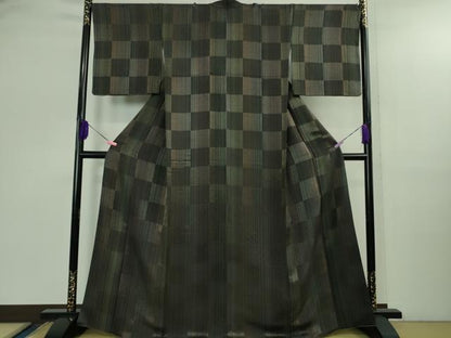 平和屋着物●極上　BANKANわものや　紬　市松文様　たとう紙付き　逸品　DZAB2768kh6