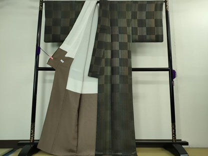 平和屋着物●極上　BANKANわものや　紬　市松文様　たとう紙付き　逸品　DZAB2768kh6