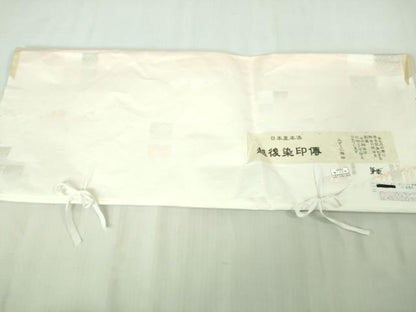 平和屋本店●極上　越後染印傳　日本産本漆　小紋　水国織物謹製　月下美人　たとう紙・証紙付き　逸品　未使用　DZAB2769kh6
