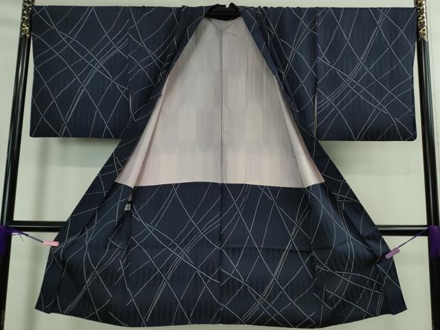平和屋着物＃極上　長羽織　斜線文　濃い紺地　反端付き　逸品　DZAB2771kh6