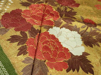 平和屋本店●極上　振袖　駒刺繍　絞り　霞吉祥花松文　蝉色地　金彩　逸品　DZAB2776kh6