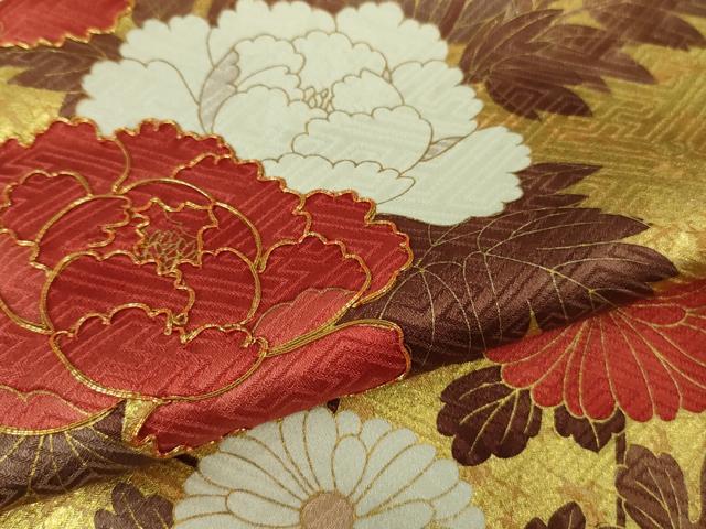 平和屋本店●極上　振袖　駒刺繍　絞り　霞吉祥花松文　蝉色地　金彩　逸品　DZAB2776kh6