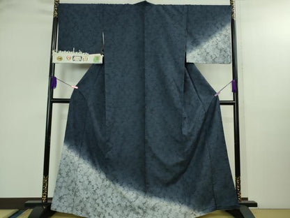 平和屋着物●極上　結城紬　訪問着　舞花シルエット　証紙付き　逸品　DZAB2777kh6