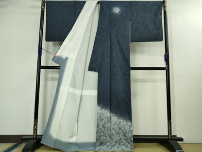 平和屋着物●極上　結城紬　訪問着　舞花シルエット　証紙付き　逸品　DZAB2777kh6