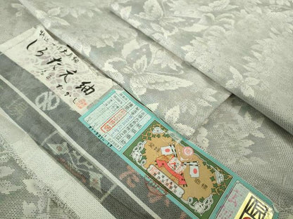 平和屋本店●極上　本場大島紬　白大島　名匠たかし　しろたえ紬　9マルキ　舞蝶草葉文　証紙付き　逸品　未使用　DZAB2783kh6