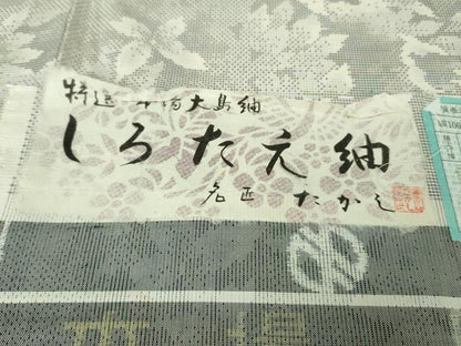 平和屋本店●極上　本場大島紬　白大島　名匠たかし　しろたえ紬　9マルキ　舞蝶草葉文　証紙付き　逸品　未使用　DZAB2783kh6