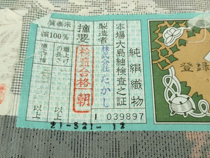 平和屋本店●極上　本場大島紬　白大島　名匠たかし　しろたえ紬　9マルキ　舞蝶草葉文　証紙付き　逸品　未使用　DZAB2783kh6