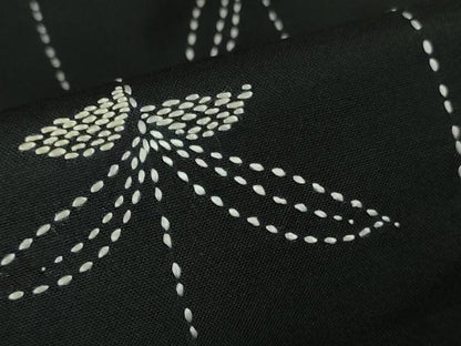 平和屋着物●極上　訪問着　紬　刺し子　総刺繍　人物　蓑笠　枝垂れ柳　黒地　逸品　DZAB2792kh6