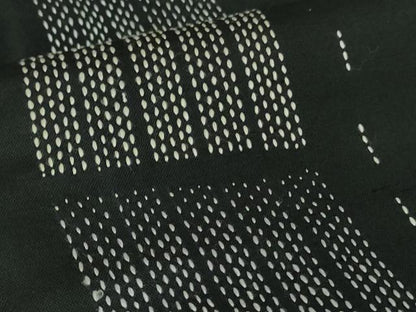 平和屋着物●極上　訪問着　紬　刺し子　総刺繍　人物　蓑笠　枝垂れ柳　黒地　逸品　DZAB2792kh6