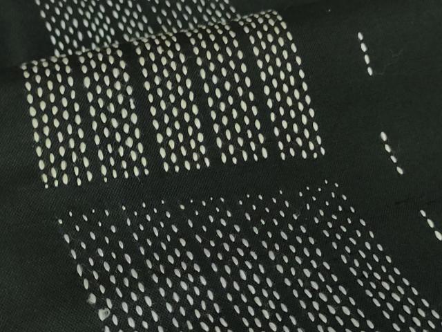 平和屋着物●極上　訪問着　紬　刺し子　総刺繍　人物　蓑笠　枝垂れ柳　黒地　逸品　DZAB2792kh6