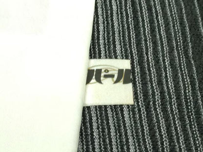 平和屋本店▽極上 本塩沢 やまだ織 単衣 縞 須藤麻紀作 黒地 証紙付き 逸品 DZAB2794kh6