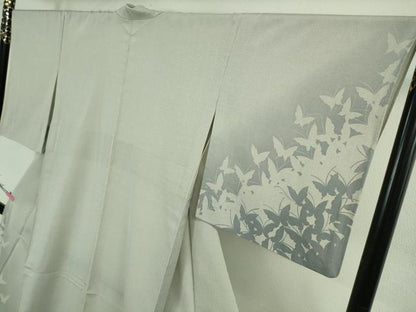 平和屋着物▽極上　本塩沢　やまだ織　訪問着　染色作家　桐村博　単衣　舞蝶紋　紫水晶色地　逸品　DZAB2795kh6