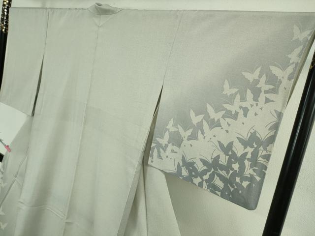平和屋着物▽極上　本塩沢　やまだ織　訪問着　染色作家　桐村博　単衣　舞蝶紋　紫水晶色地　逸品　DZAB2795kh6