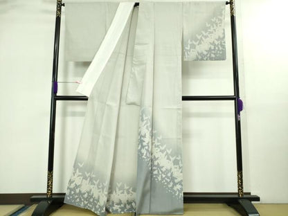 平和屋着物▽極上　本塩沢　やまだ織　訪問着　染色作家　桐村博　単衣　舞蝶紋　紫水晶色地　逸品　DZAB2795kh6