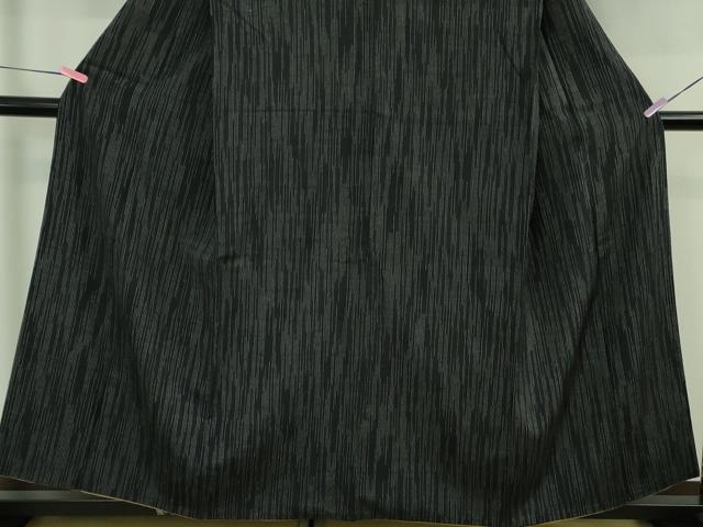 平和屋着物●極上　結城縮　染の近江謹製　縞　黒地　結城屋　証紙付き　逸品　DZAB2796kh6