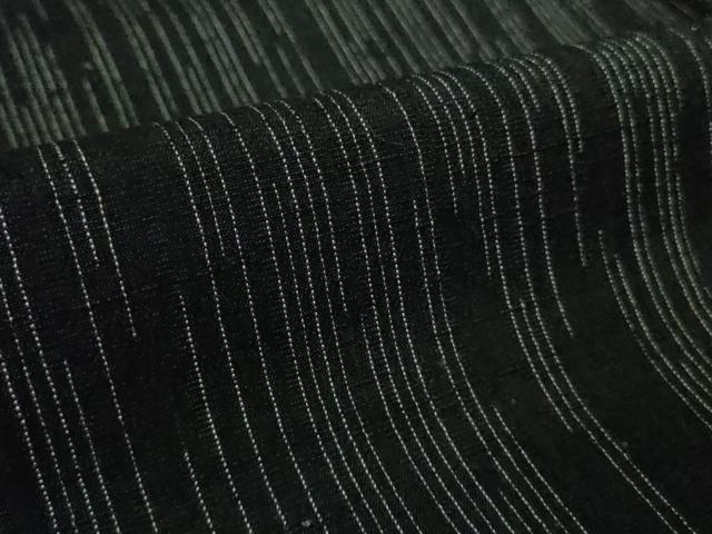 平和屋着物●極上　結城縮　染の近江謹製　縞　黒地　結城屋　証紙付き　逸品　DZAB2796kh6