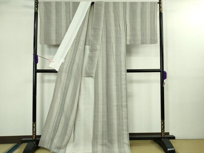 平和屋着物▽極上　結城ちぢみ　単衣　奥順謹製　はたおり娘　手緒里　縮縞　証紙付き　逸品　DZAB2800kh6
