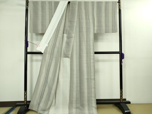 平和屋着物▽極上　結城ちぢみ　単衣　奥順謹製　はたおり娘　手緒里　縮縞　証紙付き　逸品　DZAB2800kh6
