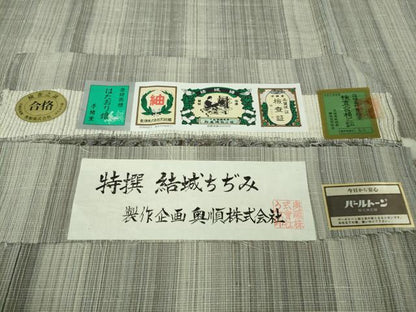 平和屋着物▽極上　結城ちぢみ　単衣　奥順謹製　はたおり娘　手緒里　縮縞　証紙付き　逸品　DZAB2800kh6
