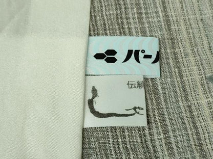 平和屋着物▽極上　結城ちぢみ　単衣　奥順謹製　はたおり娘　手緒里　縮縞　証紙付き　逸品　DZAB2800kh6