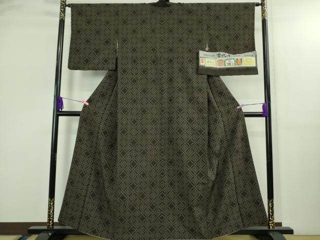 平和屋着物●極上　日本工芸会正会員　林宗平　本塩沢　古代本塩沢　七宝文　黒紅色地　染の近江謹製　証紙付き　逸品　DZAB2802kh6
