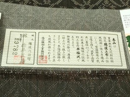 平和屋着物●極上　日本工芸会正会員　林宗平　本塩沢　古代本塩沢　七宝文　黒紅色地　染の近江謹製　証紙付き　逸品　DZAB2802kh6