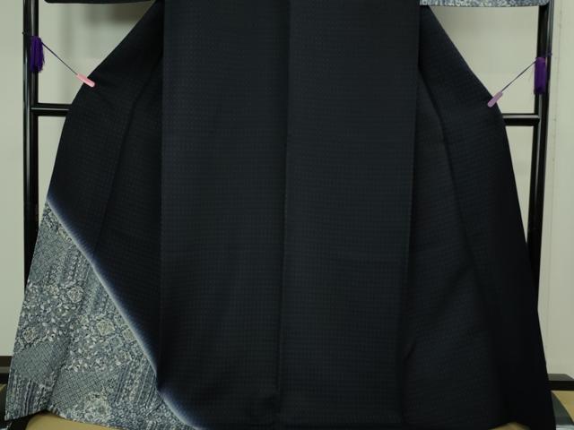 平和屋着物▽極上 タッサーゴールドシルク 訪問着 紬 単衣 京友禅 藍 切嵌花文 濃藍色 暈し染め 証紙付き 逸品 未使用 DZAB2803kh6