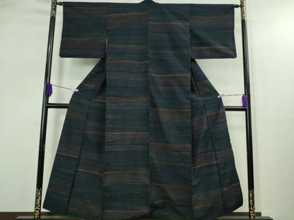 平和屋本店●極上　郡上紬　草木染　横縞　逸品　DZAB2805kh6