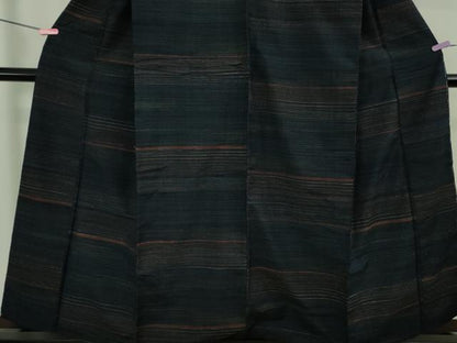 平和屋本店●極上　郡上紬　草木染　横縞　逸品　DZAB2805kh6
