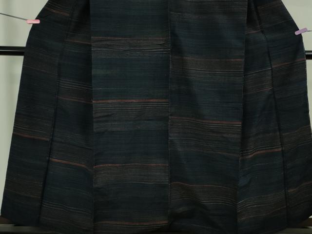 平和屋本店●極上　郡上紬　草木染　横縞　逸品　DZAB2805kh6