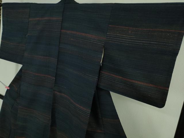 平和屋本店●極上　郡上紬　草木染　横縞　逸品　DZAB2805kh6
