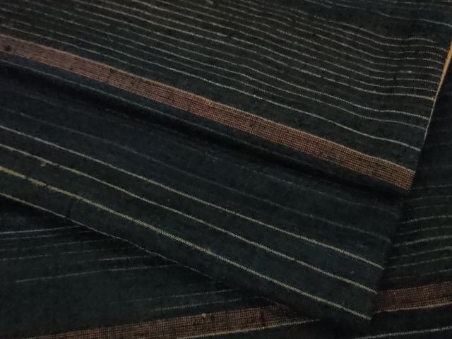 平和屋本店●極上　郡上紬　草木染　横縞　逸品　DZAB2805kh6